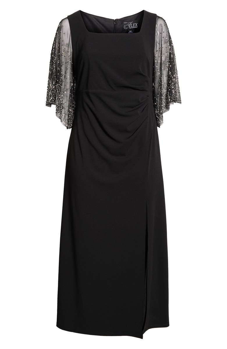 Alex Evenings Beaded Sleeve Stretch Crepe Gown, Alternate, color, Black