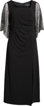 Alex Evenings Beaded Sleeve Stretch Crepe Gown