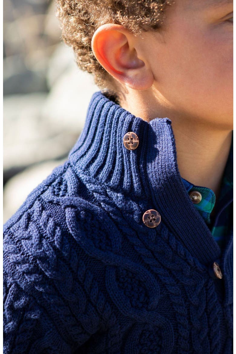 Boys' Organic Mock Neck Cable Sweater, Kids, Alternate, color, Navy