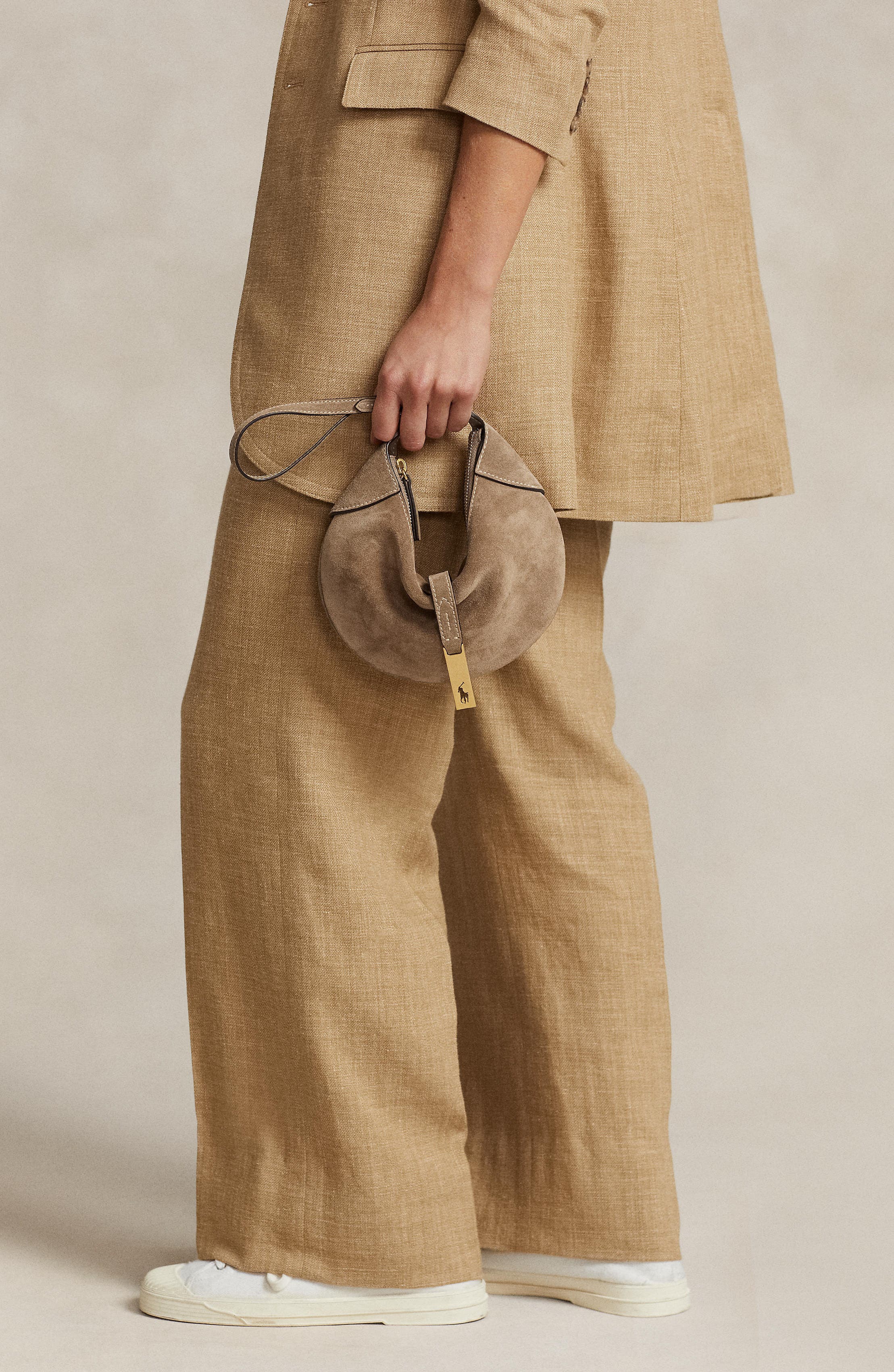 Mini Polo ID Suede Shoulder Bag, Alternate, color, CLAY
