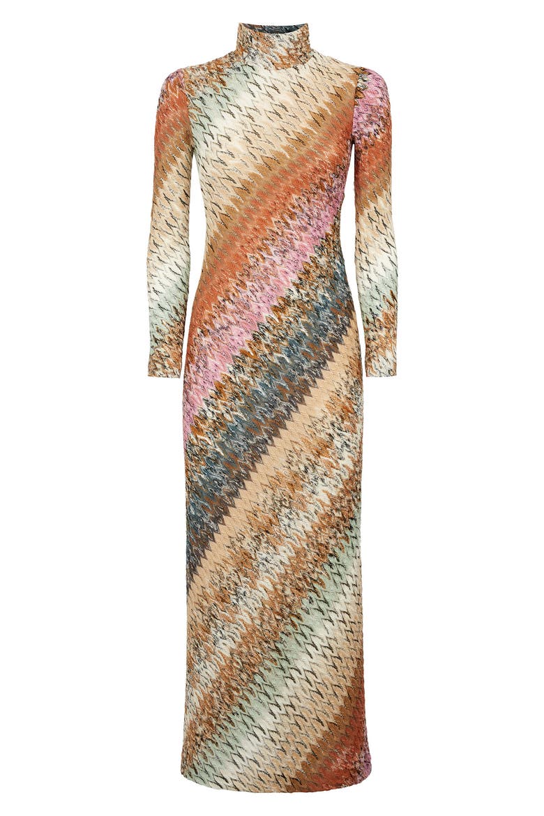 Diagonal Zigzag Long Sleeve Wool Blend Dress, Alternate, color, VARIANTE NEUTRA