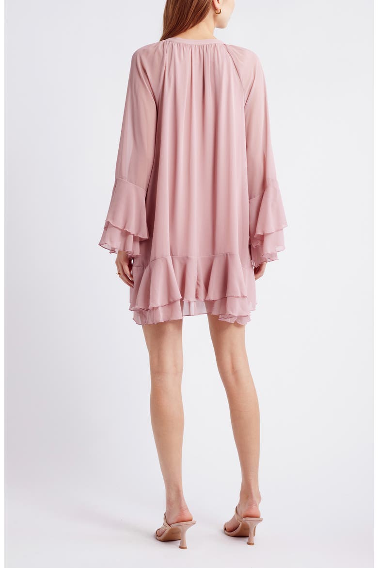 Ruffle Long Sleeve Chiffon Dress, Alternate, color, PINK TIMBER
