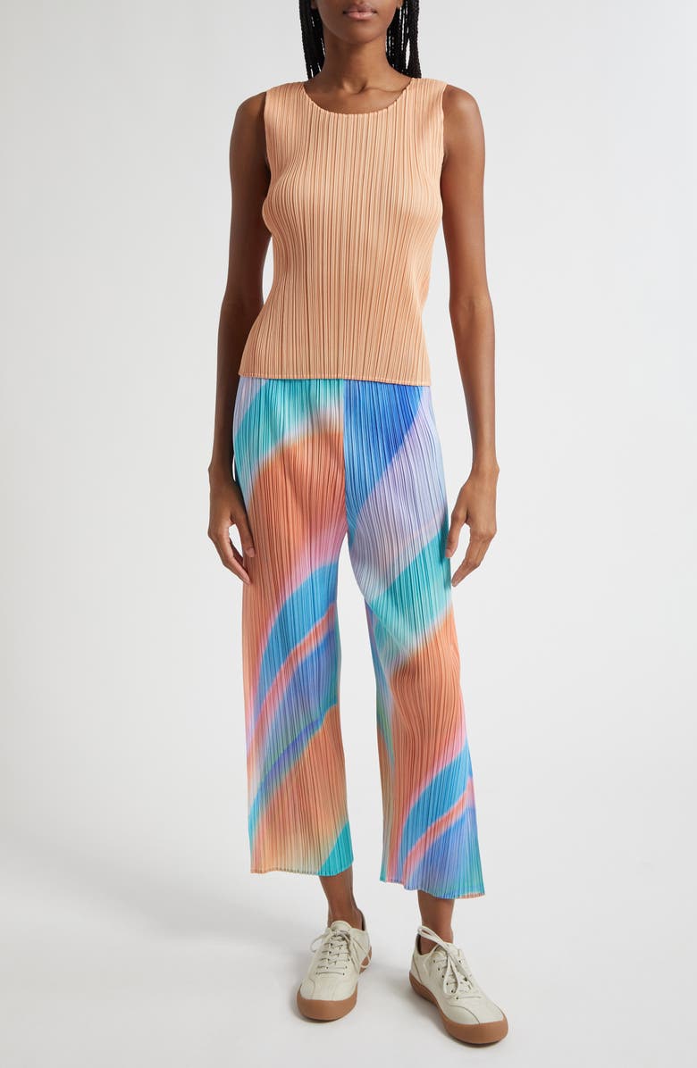 Pleats Please Issey Miyake Monthly Colors August Pleated Shell, Alternate, color, Orange/ Coral Stripe