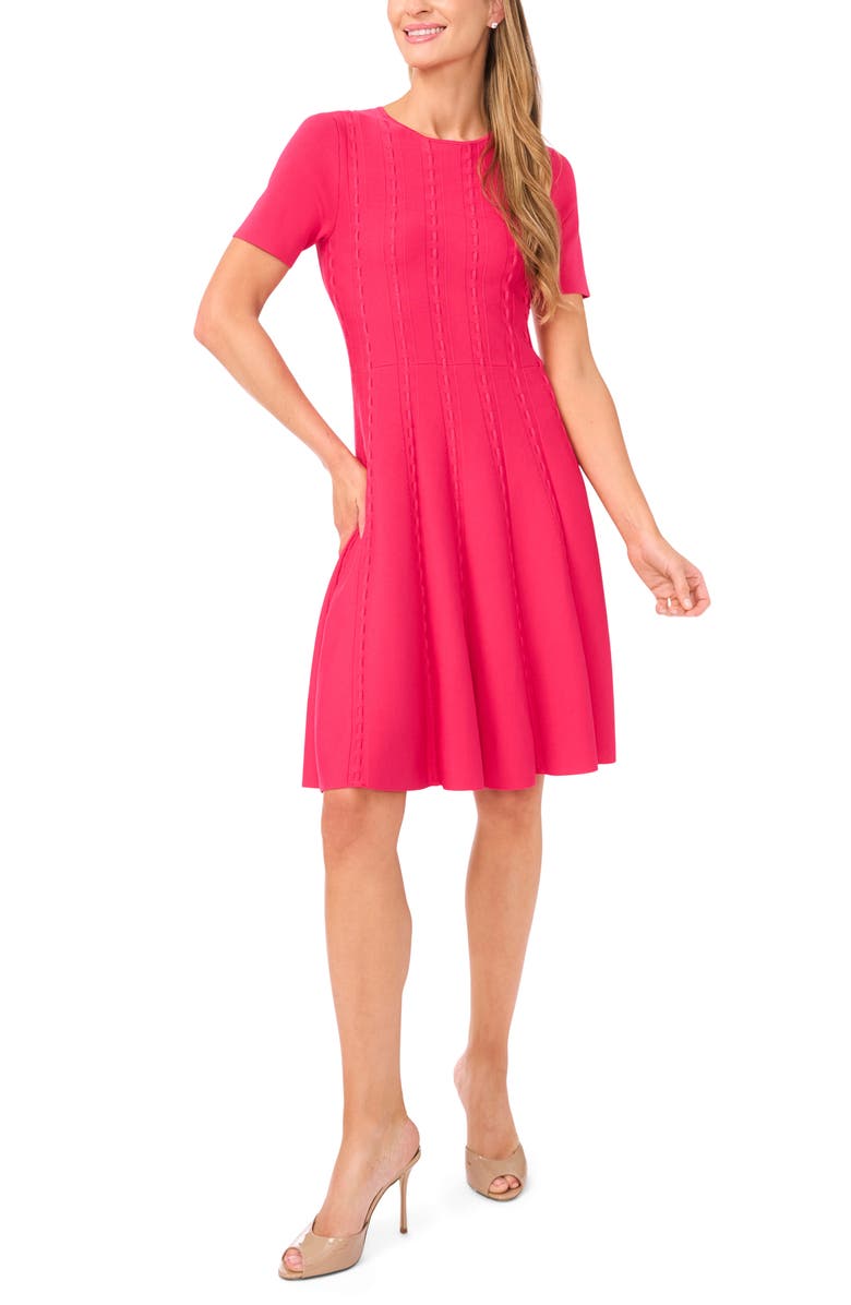 Ted Baker Ella Ribbon Stitch Fit & Flare Dress, Main, color, Cranberry Jam