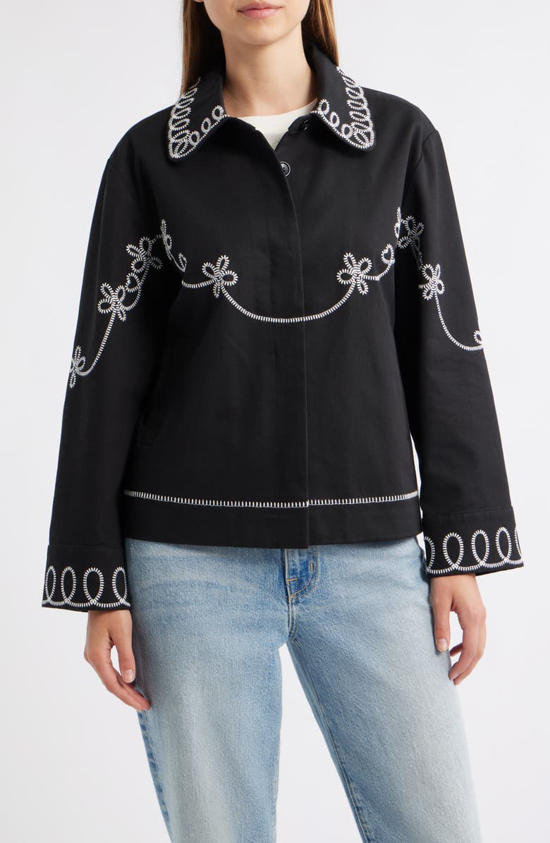 Rails Keaton Embroidered Cotton Jacket, Main, color, Black