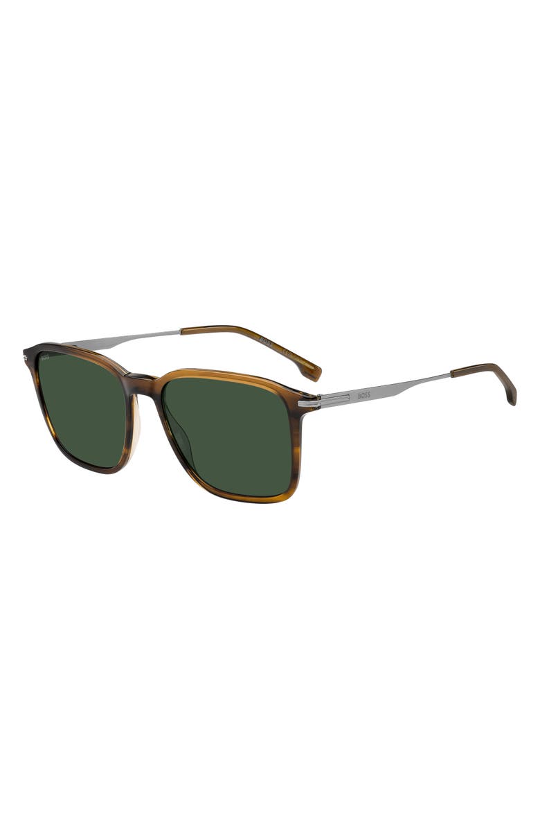 BOSS 55mm Sunglasses, Alternate, color, Brown Horn Ruthenium/ Green