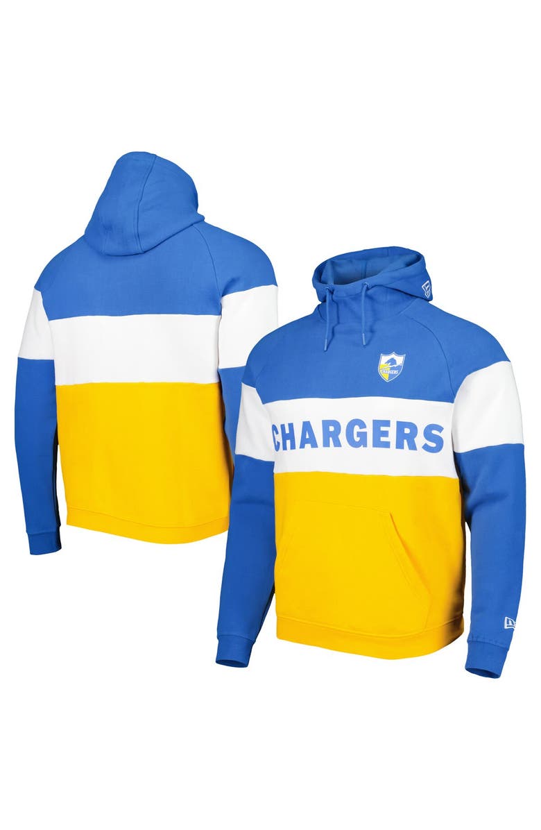 New Era Men's New Era Gold/Powder Blue Los Angeles Chargers Colorblock Throwback Pullover Hoodie, Main, color, 