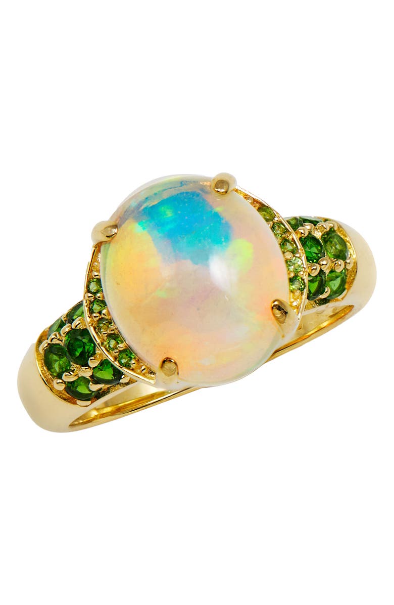 SAVVY CIE JEWELS 18K Gold Plated Sterling Silver Ethiopian Opal & Chromediopside Ring, Main, color, 