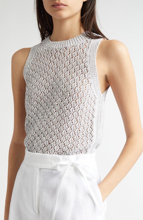 Eleventy Sequin Open Stitch Sweater Tank In Pearl Grey