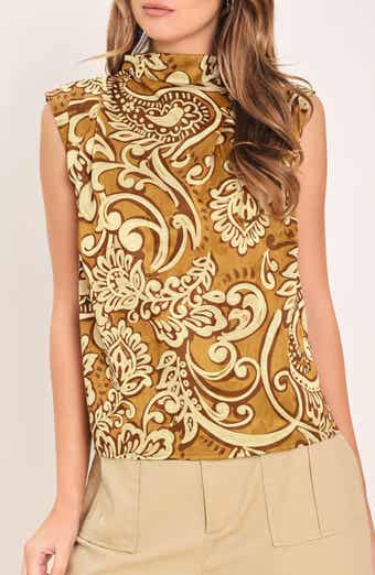 Mock Neck Sleeveless Print Top