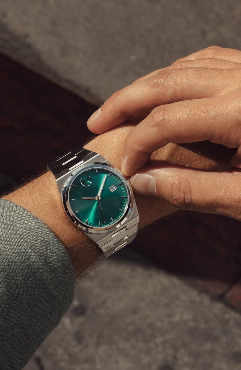 Movado Quest Bracelet Watch, 40mm, Alternate, color, Green/ Silver