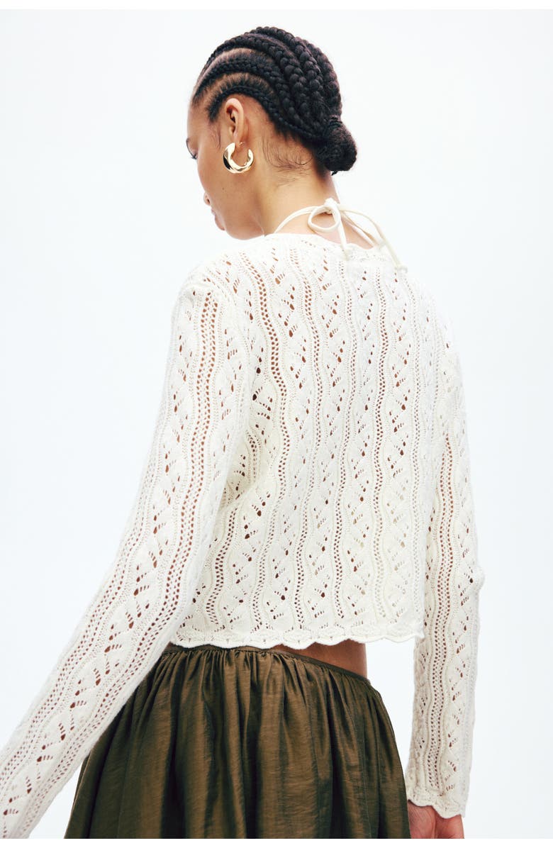 H&M Pointelle-knit tie-front cardigan, Alternate, color, Cream