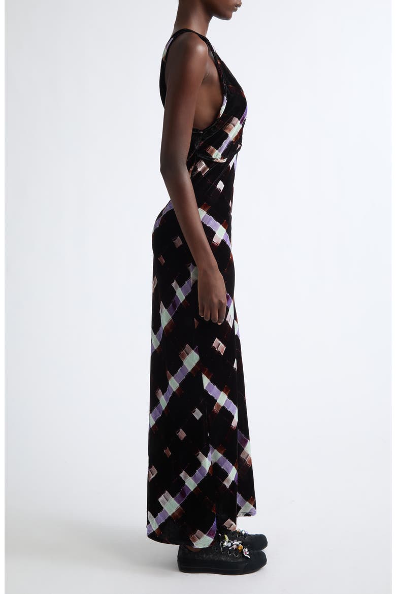 Jacqueline Painted Plaid Plunge Neck Velvet Slipdress, Alternate, color, CHOCOLATE PAINTED PLAID