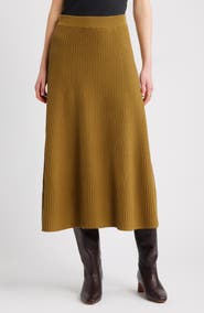 Nordstrom Cotton & Cashmere A-Line Midi Sweater Skirt