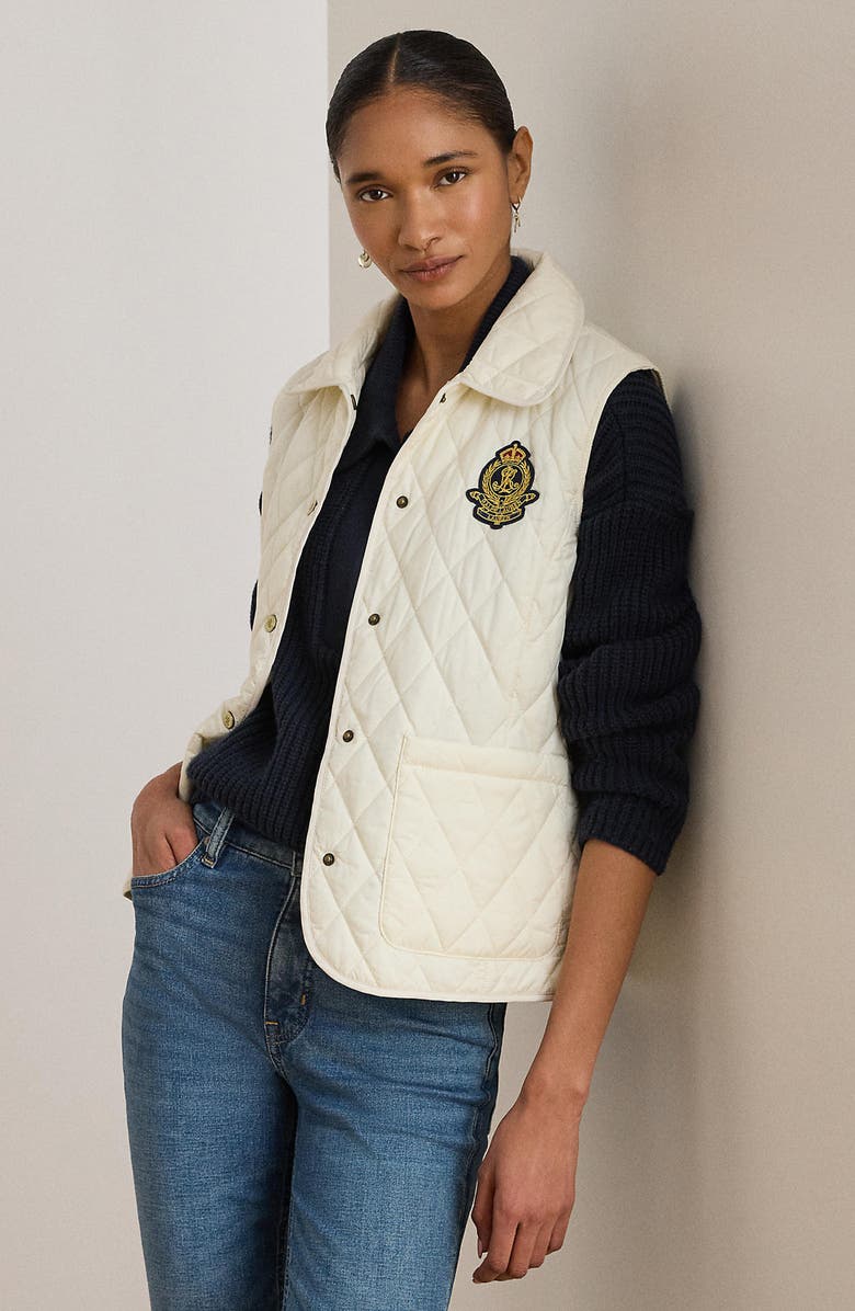 Lauren Ralph Lauren Crested Quilted Vest, Alternate, color, Cream