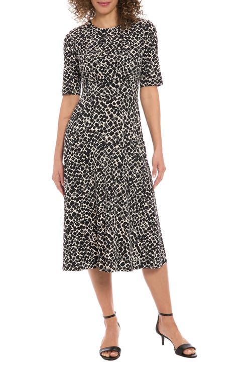 Short Sleeve Inset Waist Fit & Flare Midi Dress