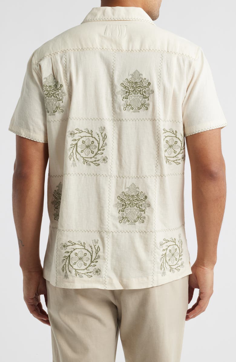 Rails Clairo Linen Blend Camp Shirt, Alternate, color, Cream Squares