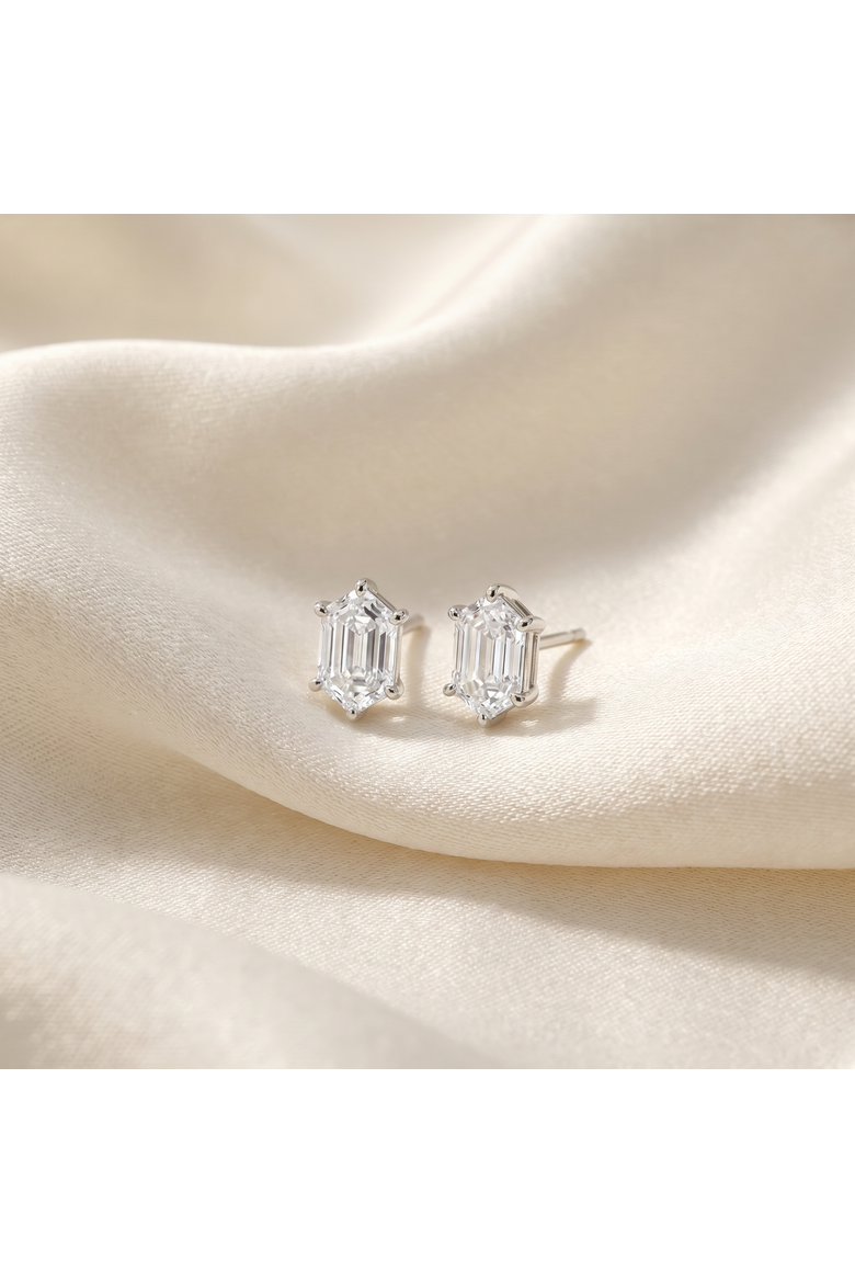 Certified 1Ct TW Long Hexagon Diamond Studs 14k Gold Earrings Lab Grown, Alternate, color, 14k White Gold