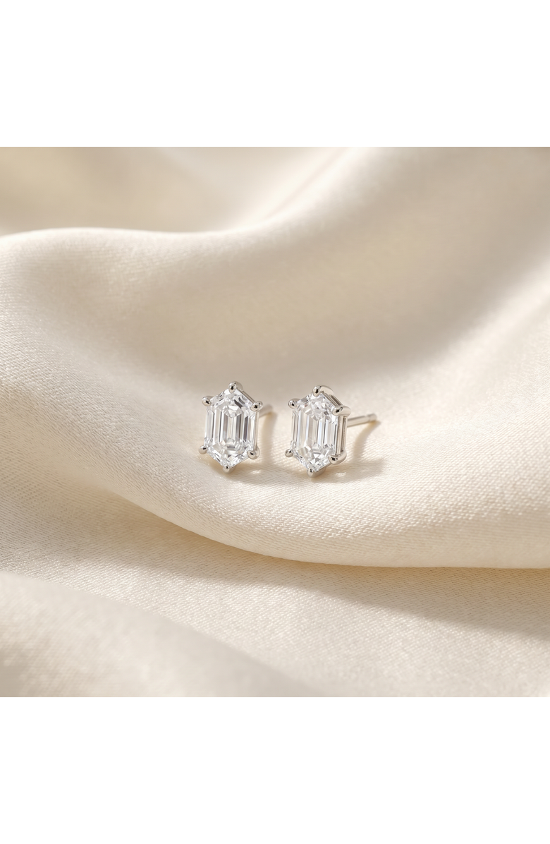 Bliss Diamond Certified 1Ct TW Long Hexagon Diamond Studs 14k Gold Earrings Lab Grown, Alternate, color, 14K White Gold