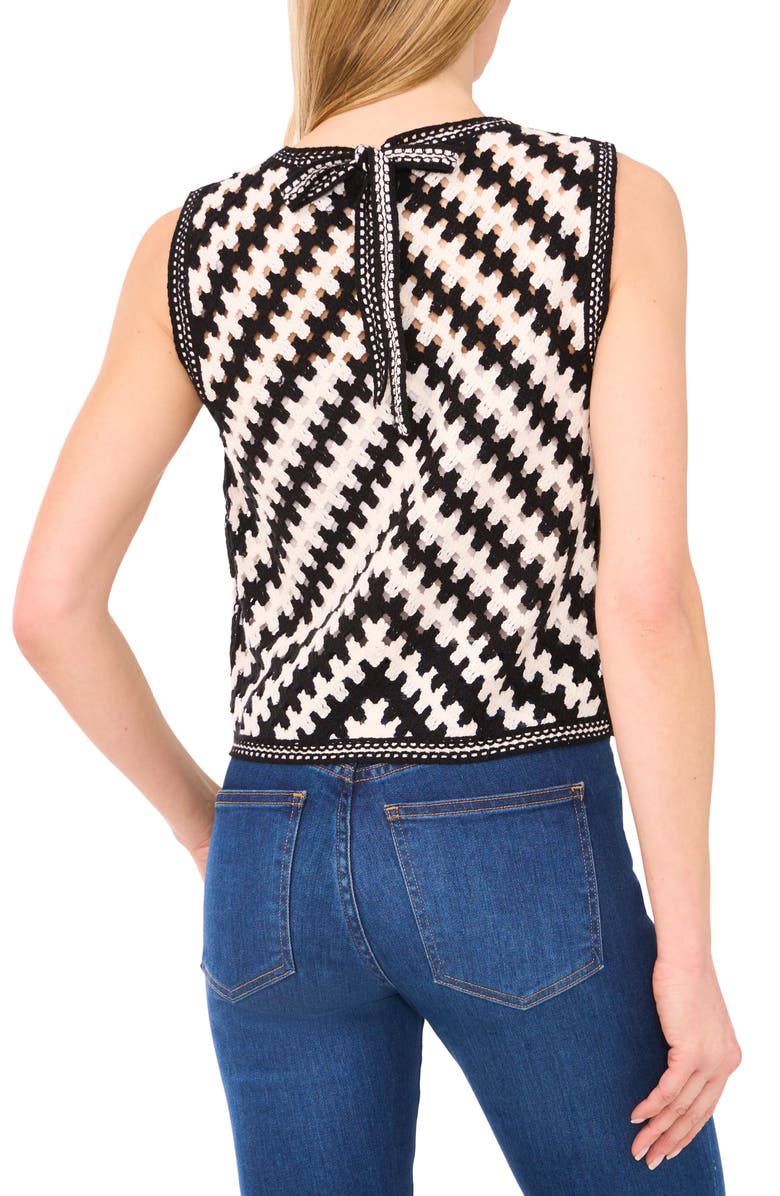 CeCe Chevront Stripe Cotton Blend Crochet Sweater Tank, Alternate, color, Rich Black