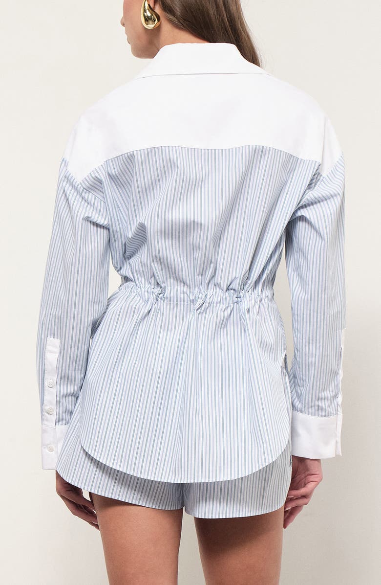MAUDE CLUB Noa Stripe Tie Waist Button-Up Shirt, Alternate, color, Blue Green Stripe