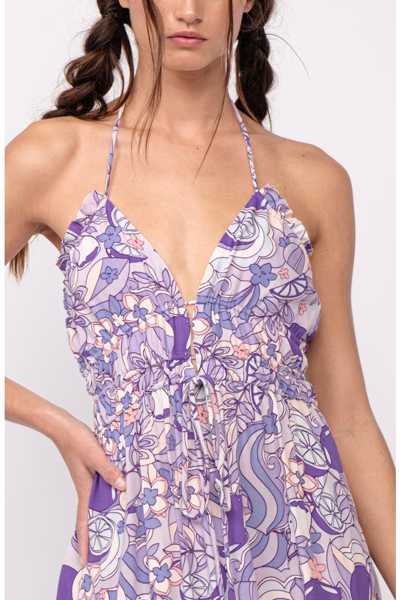 Boho Floral Plunge Halter Minidress, Alternate, color, PURPLE
