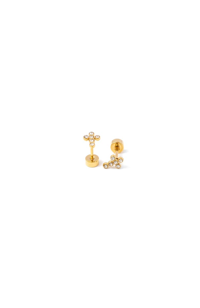 Pip Pop Diamond Cross Earrings, Main, color, Gold
