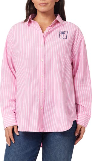 C & C California Alaina Oversize Embroidered Stripe Button-Up