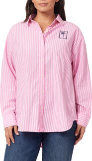 C & C California Alaina Oversize Embroidered Stripe Button-Up Shirt