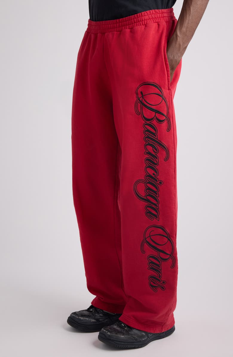 Balenciaga Big B Cursive Logo Embroidered Dry Fleece Sweatpants, Alternate, color, Red/ Black