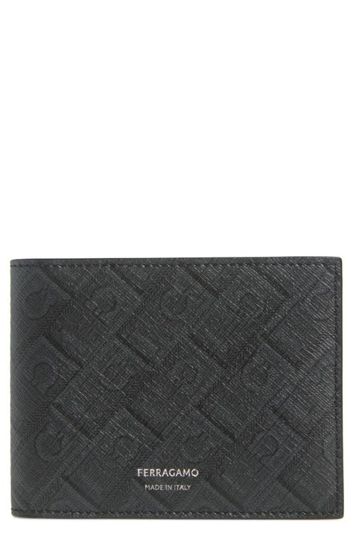 Ferragamo Monogram Coated Canvas Bifold Wallet In Nero/grigio