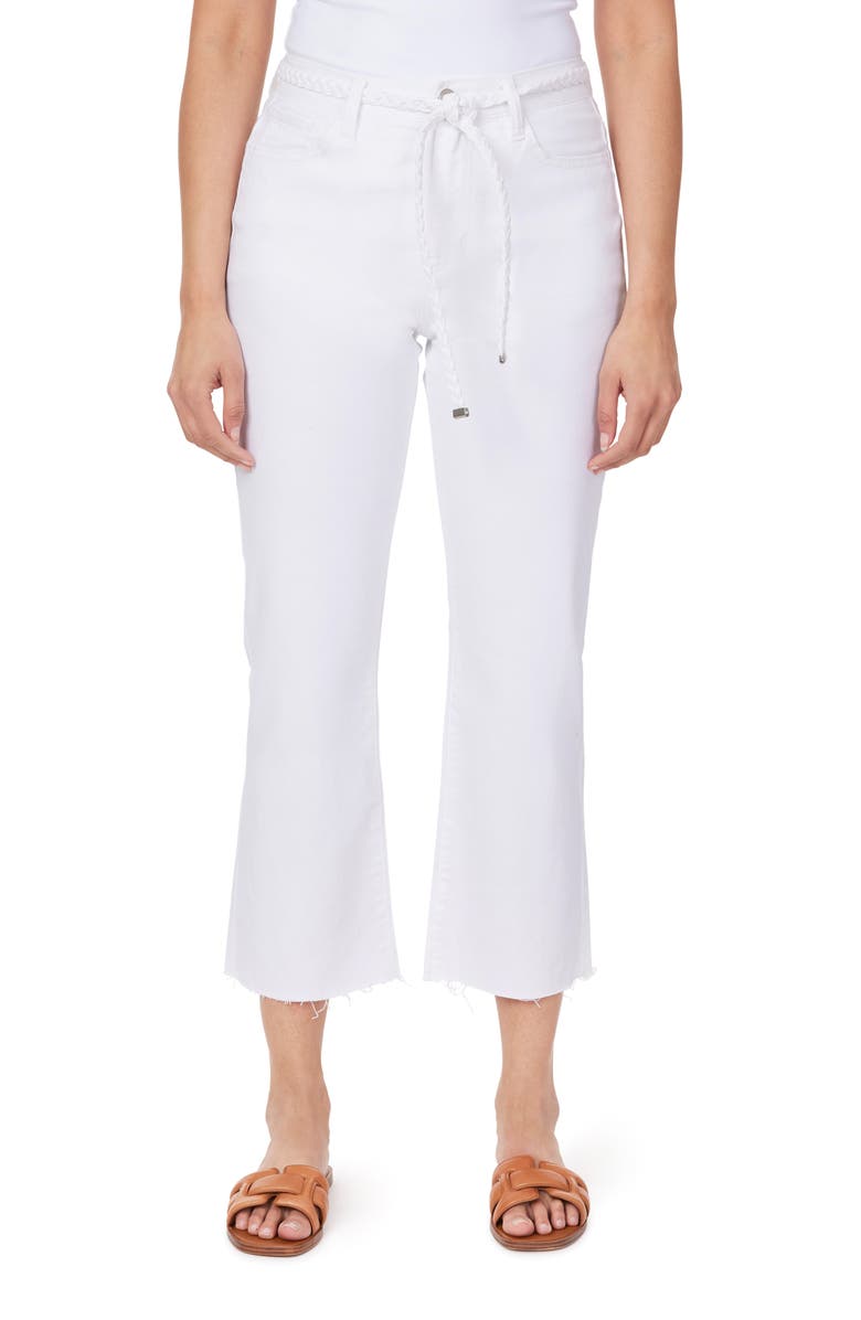 Kensie Tie Belt High Waist Kick Flare Jeans, Main, color, White