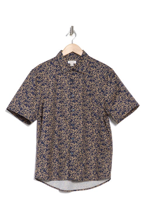 Nordstrom Rack Short Sleeve Cotton Poplin Button-up Shirt In Navy Blazer Trailing Vines