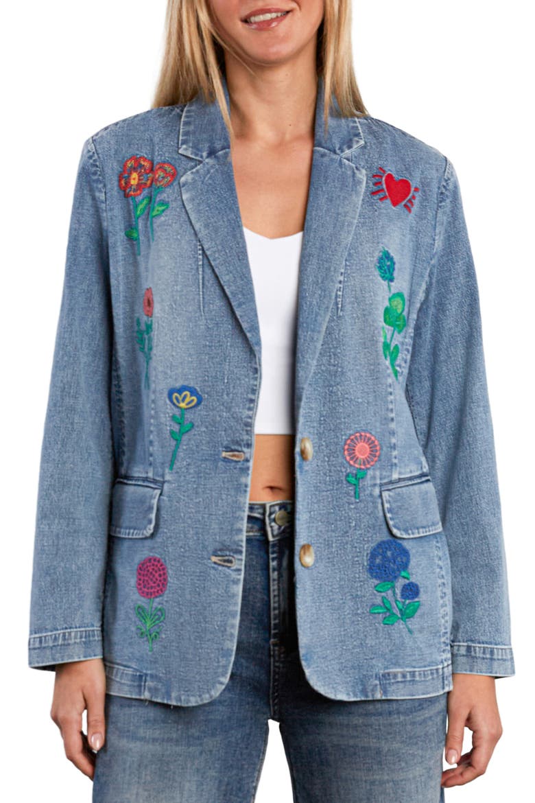 Blossom Embroidered Blazer, Main, color, DENIM