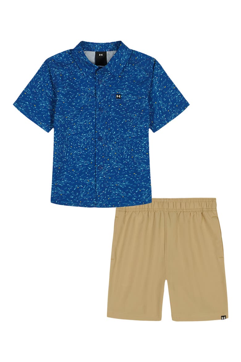 Kids' Fish Print Button-Up Shirt & Shorts Set, Main, color, VARSITY BLUE
