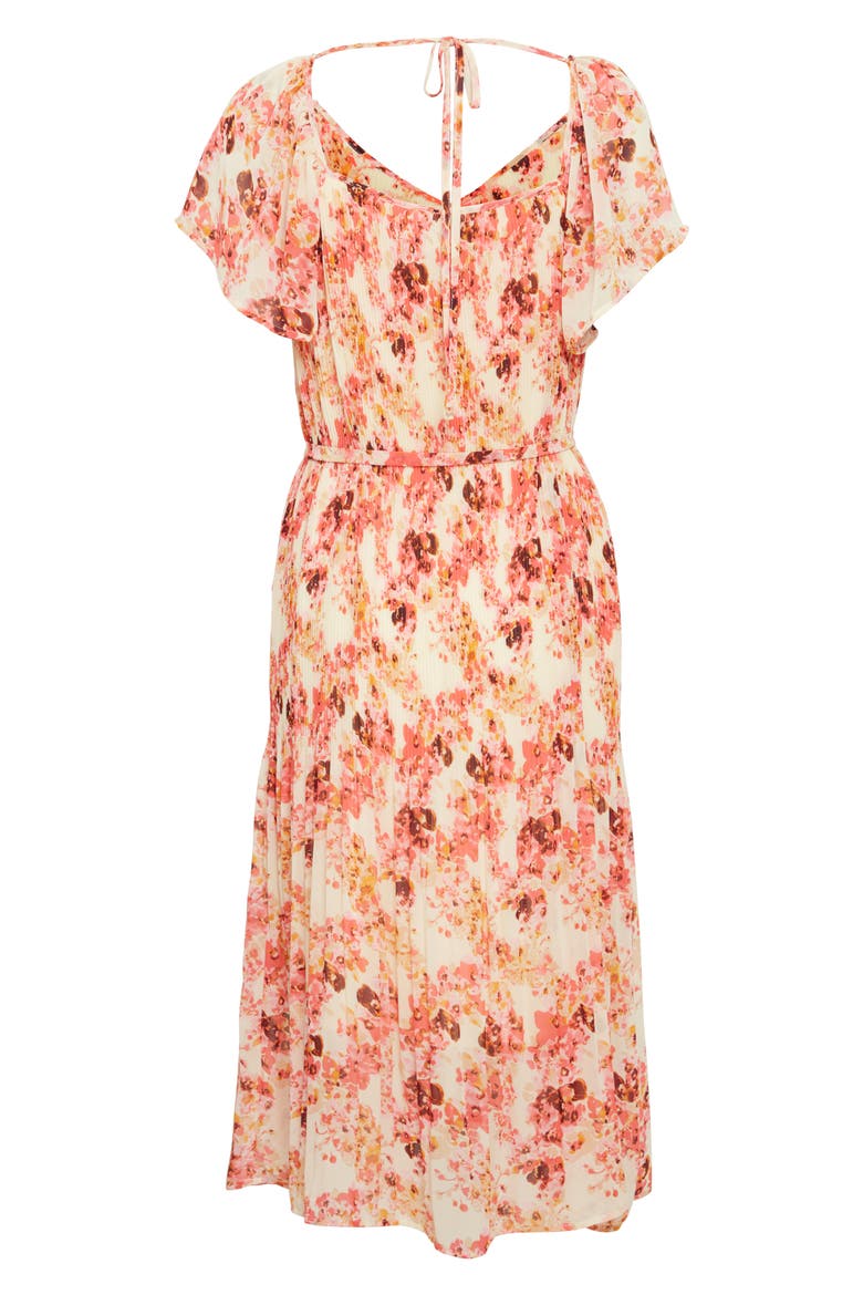 Floral Print Tie Waist Dress, Alternate, color, CALYPSO CORAL
