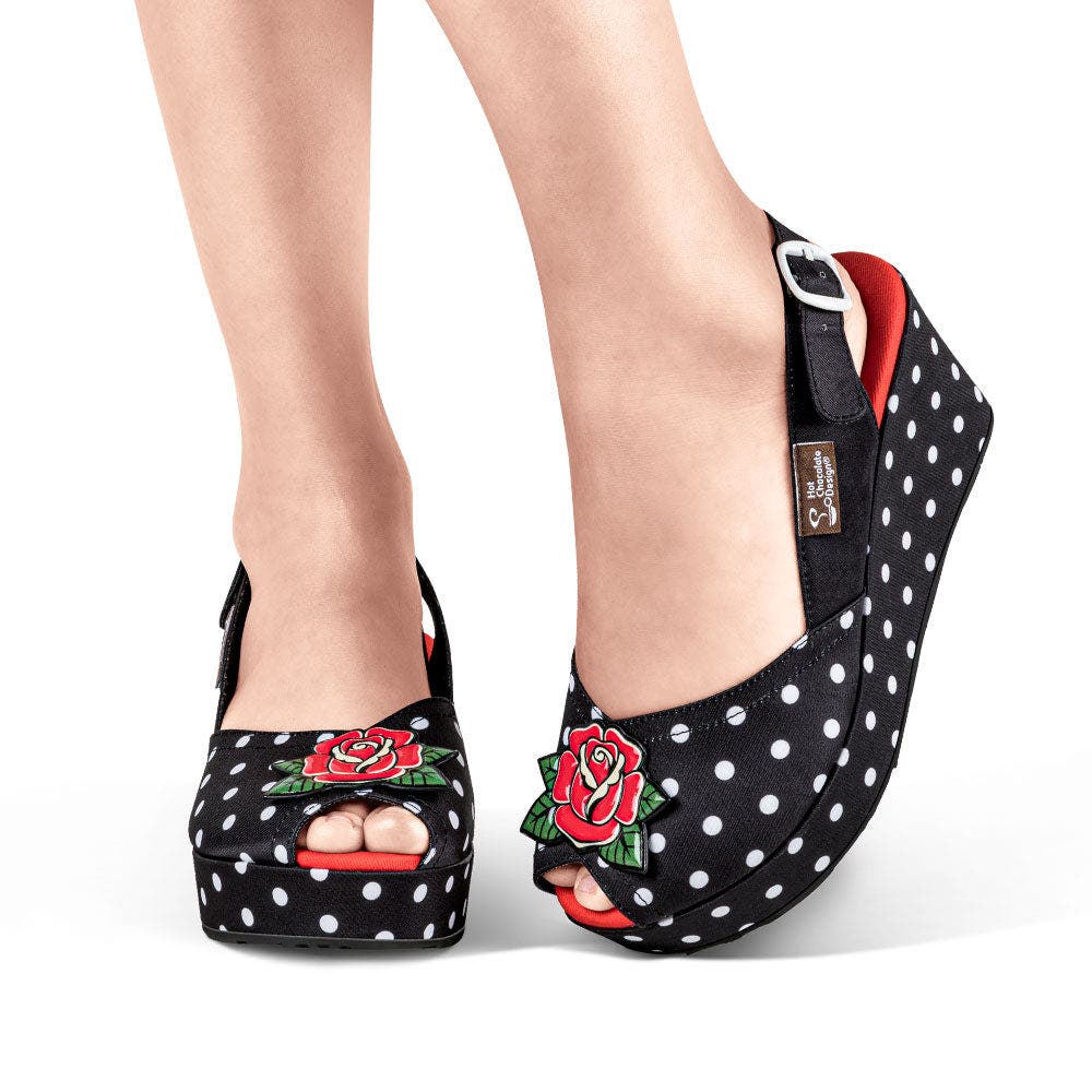 Hot Chocolate Design Rockabilly Women's Wedge Sandals, Alternate, color, Rockabilly