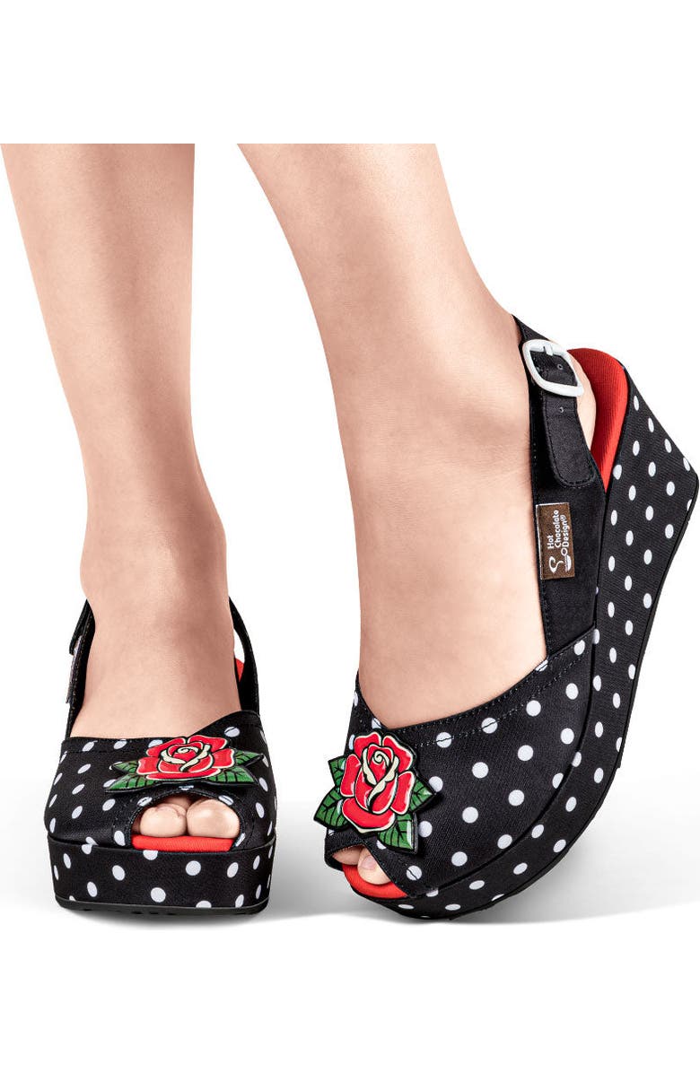 Hot Chocolate Design Rockabilly Women's Wedge Sandals, Alternate, color, Rockabilly
