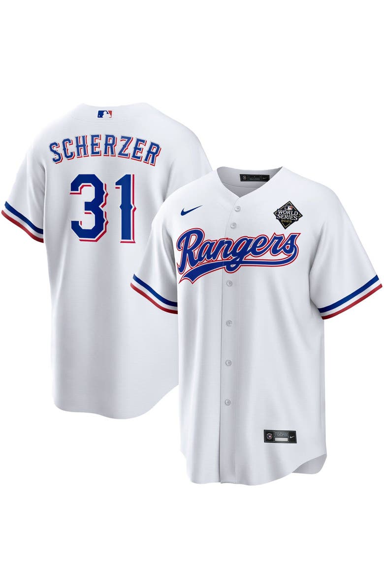 Nike Men's Nike Max Scherzer White Texas Rangers 2023 World Series Replica Player Jersey, Main, color,