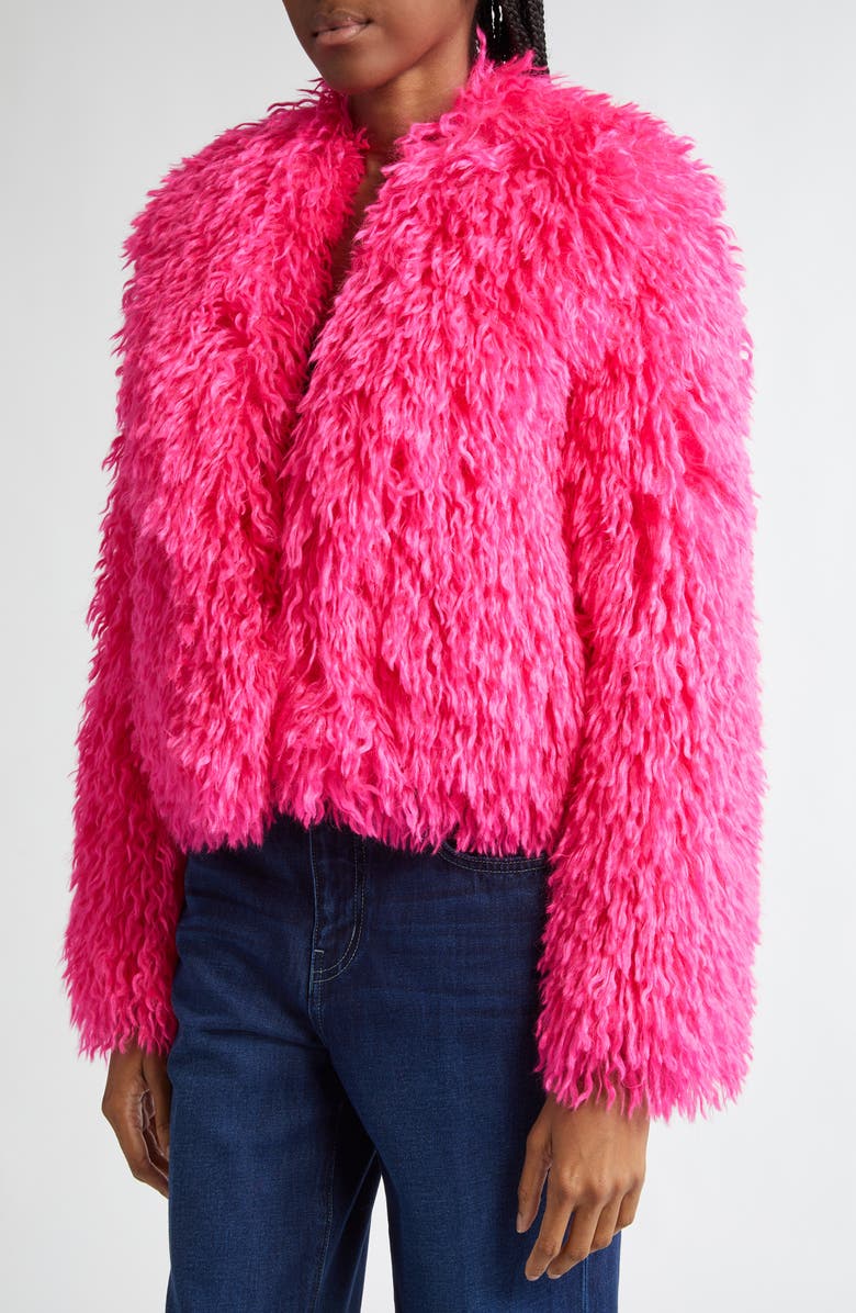 L'AGENCE Davy Crop Faux Fur Jacket, Alternate, color, Hot Pink