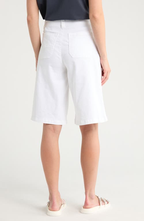 Democracy Pleated Front Denim Bermuda Shorts In White