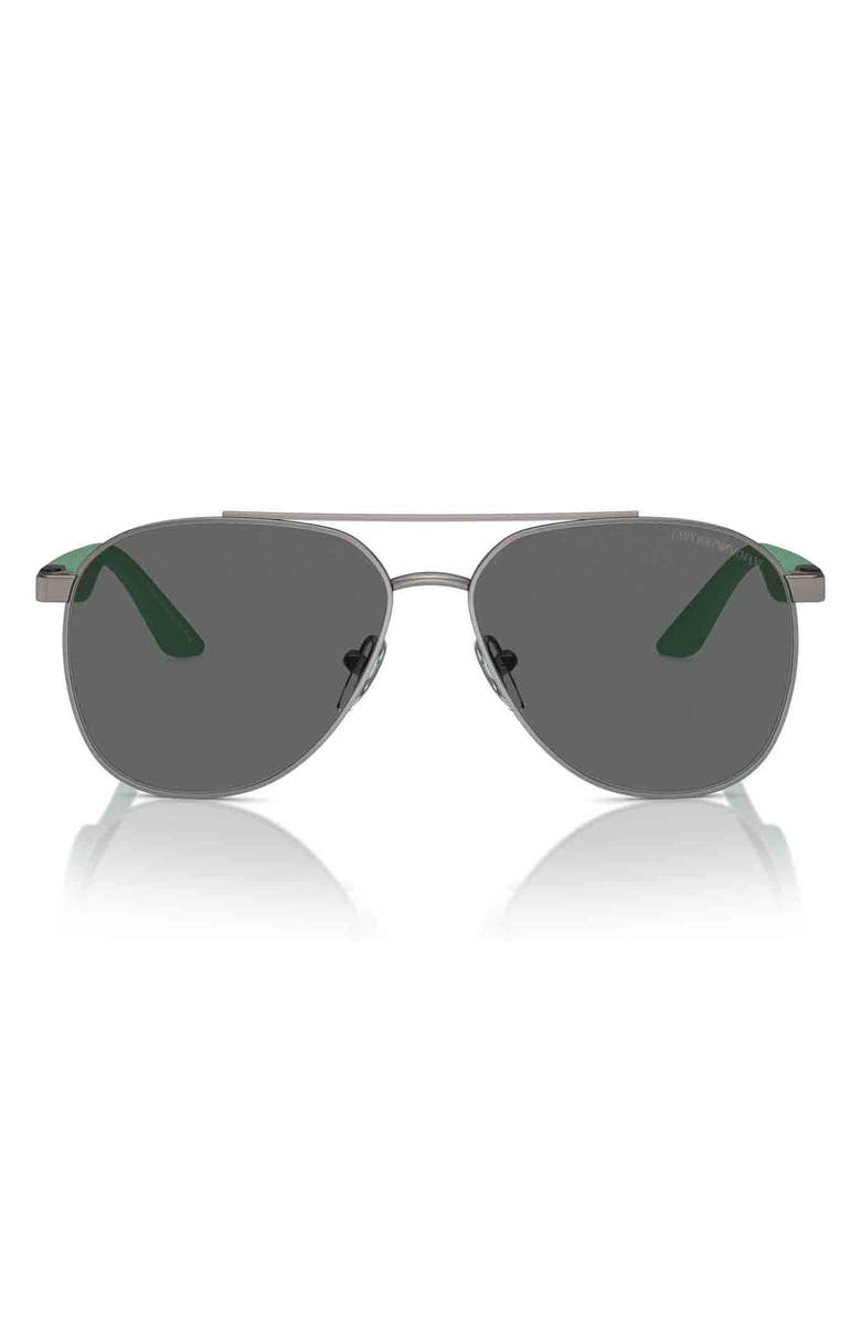 Emporio Armani 53mm Pilot Sunglasses, Main, color, Matte Gunmetal / Dark Grey