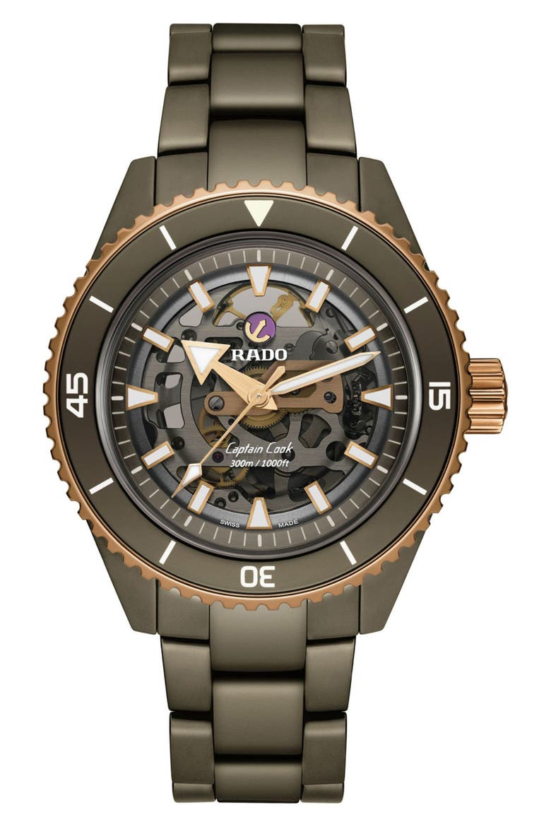Captain Cook High Tech Ceramic Bracelet Watch, 43mm, Main, color, GREEN