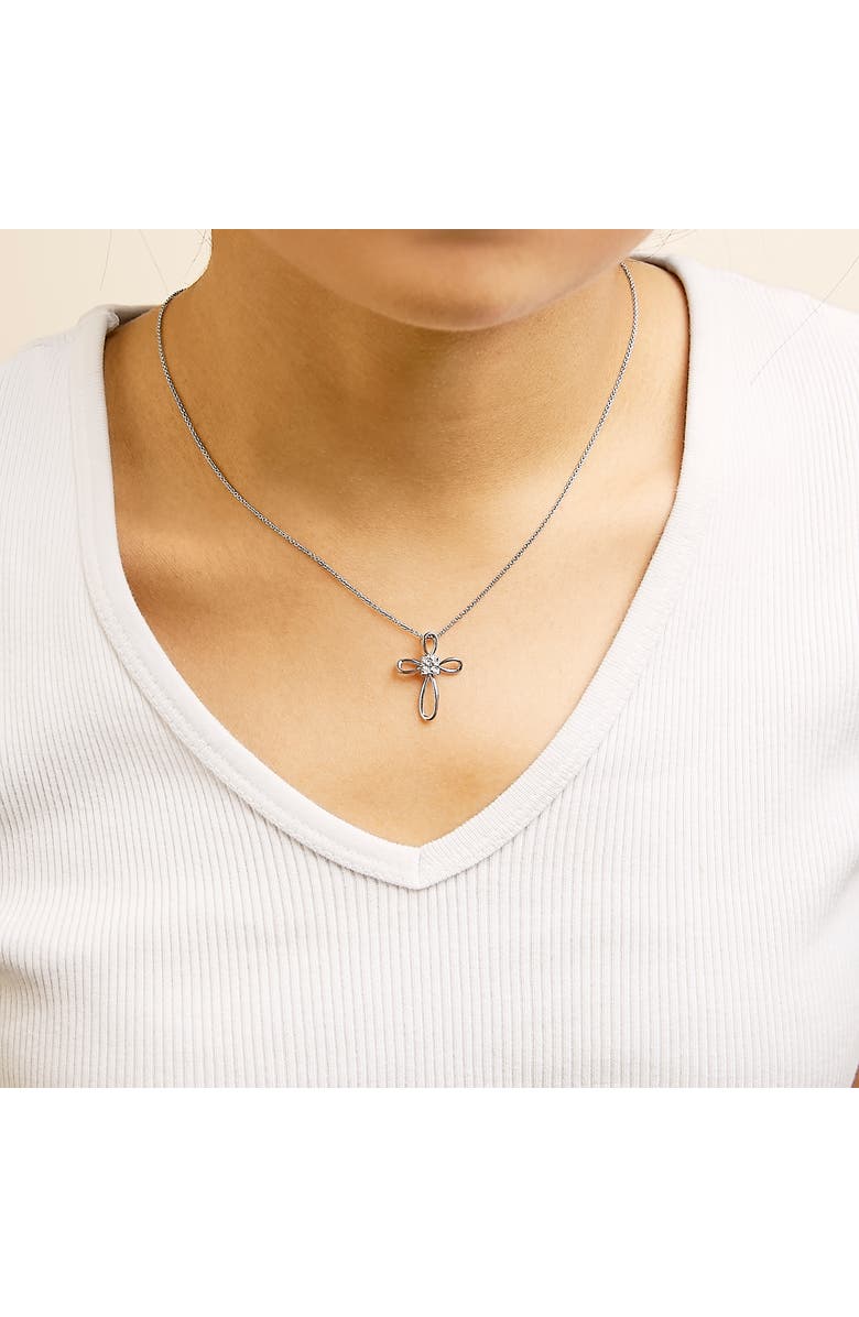 Haus of Brilliance 10K Rose Gold Plated Sterling Silver Diamond Accent Cross Pendant Necklace, Alternate, color, Silver