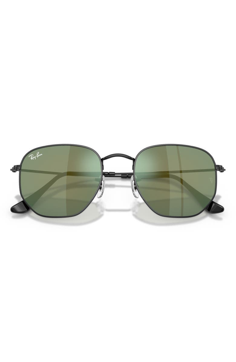 Ray-Ban 54mm Hexagonal Flat Lens Sunglasses, Alternate, color, Black / Grey Mirror Blu-Green