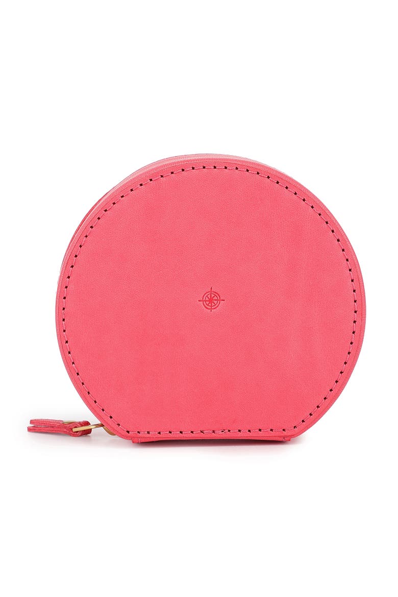 Round Genuine Leather Travel Jewelry Box, Alternate, color, Pink