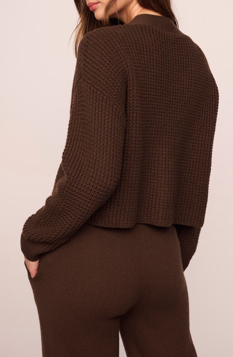 Eberjey Waffle Knit Crop Cardigan, Alternate, color, Chocolate