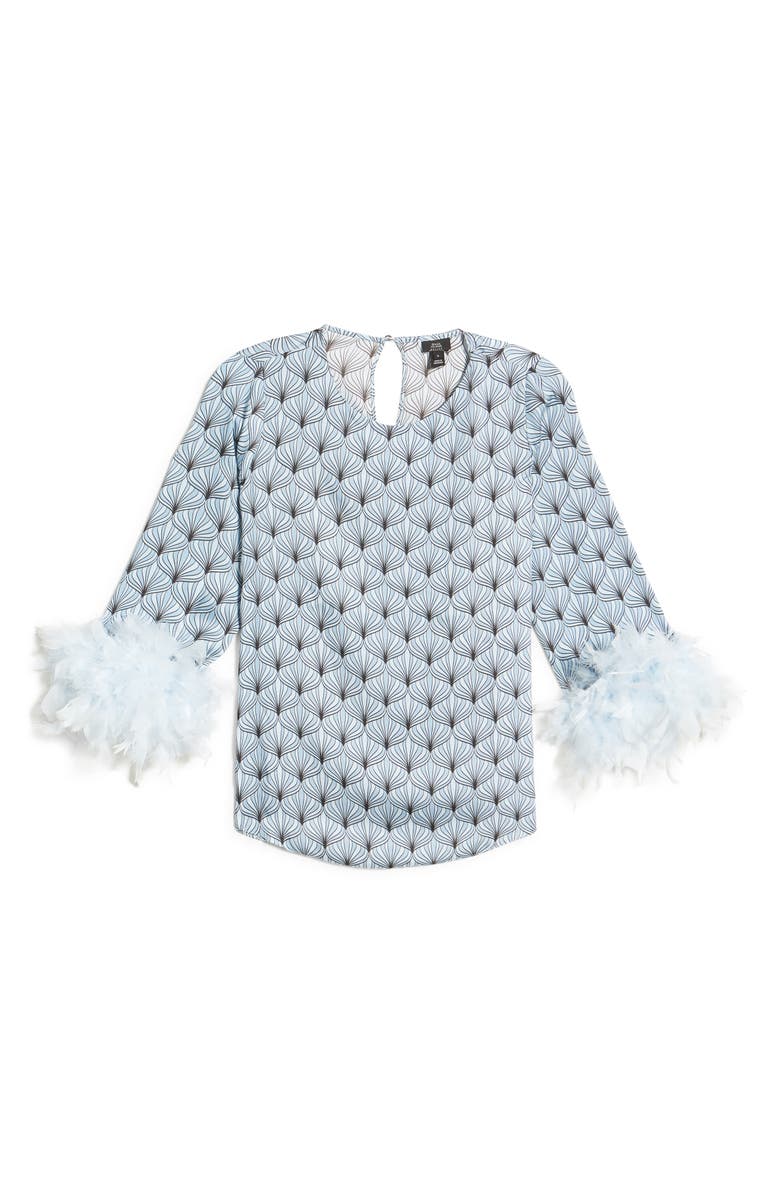 River Island Geo Print Feather Cuff Top, Alternate, color,