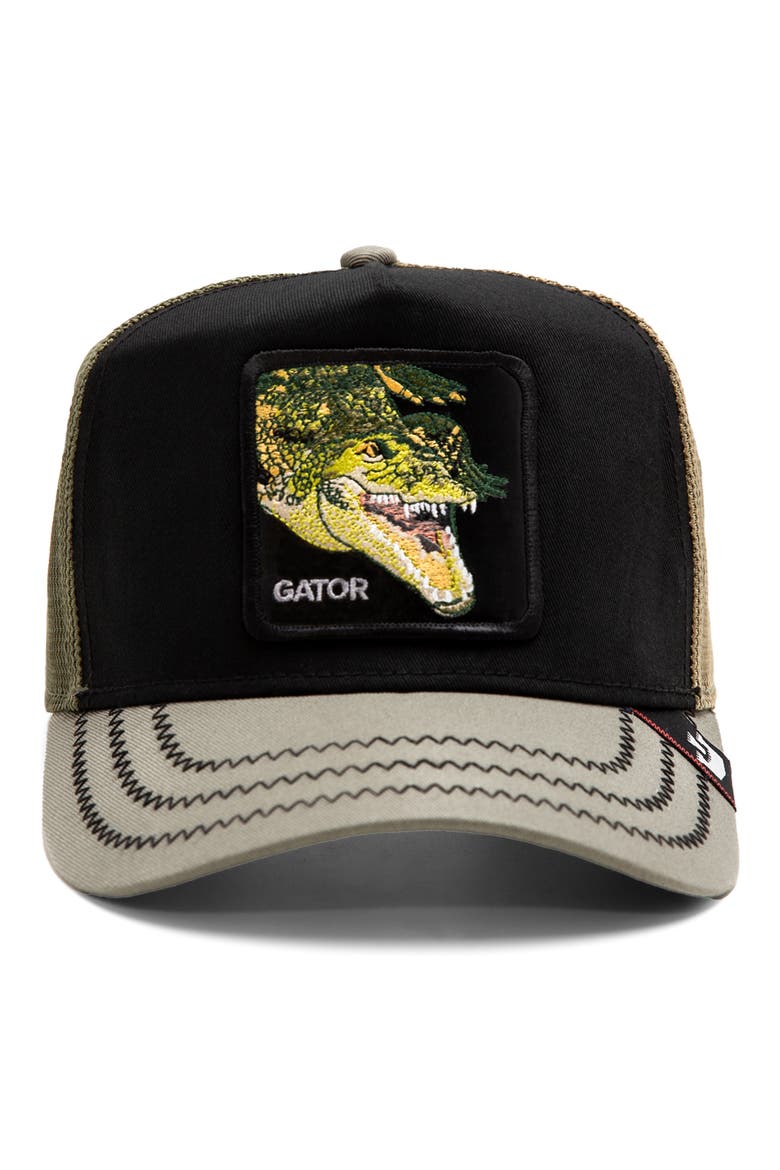 Gator Patch Trucker Hat, Alternate, color, OLIVE