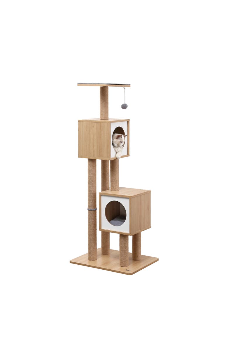 The Licker Store Sawyer 56" 3-Tier Minimalist Jute Cat Tree Condo with Scratching posts, Main, color, Brown/White